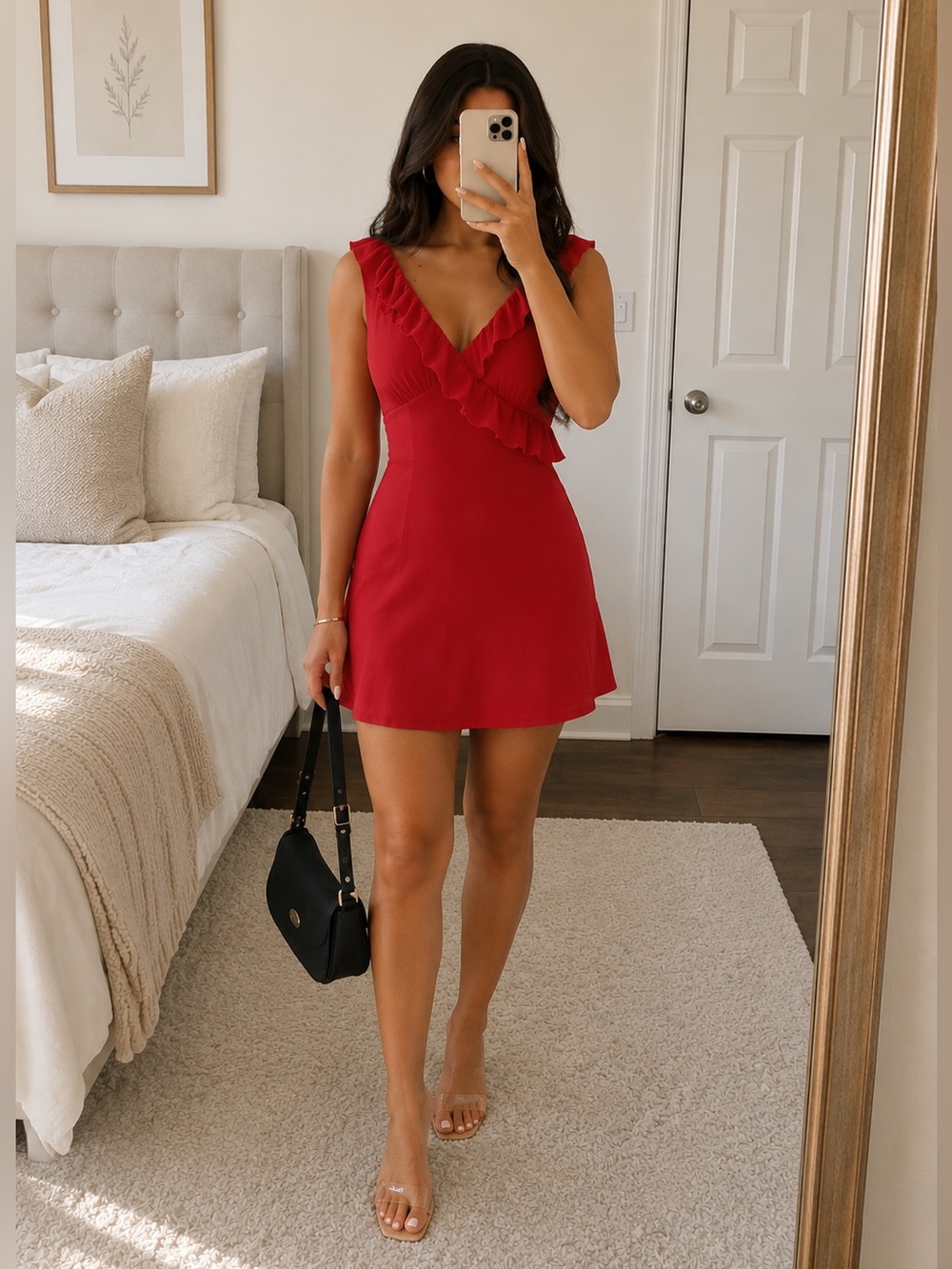MIYIEONZ Women's V Neck Sleeveless Backless Ruffles Dress